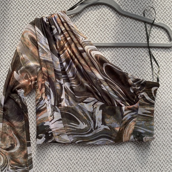 Zara one shoulder corset mesh green print top asymmetrical - Picture 2 of 3